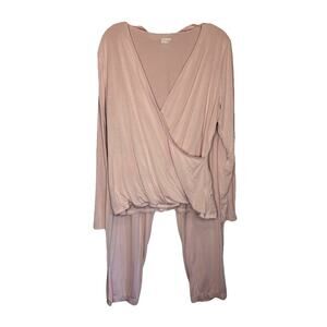 Lands End Women's Pink Two Piece Pajama Set Size Med Petite Comfy Loungewear